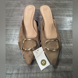A New Day Women's Larissa- Brown Mules with Gold Buckle- size 11